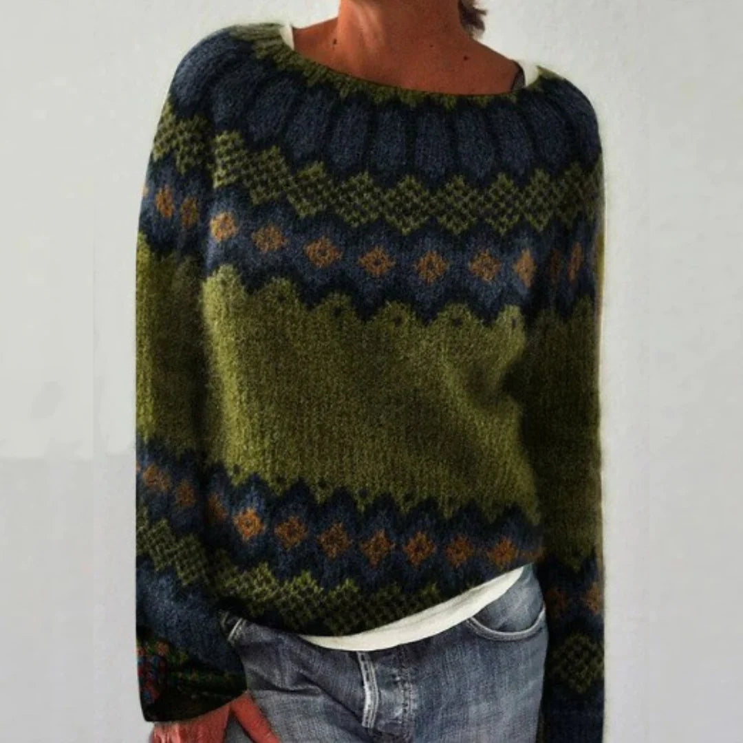 Olivia - DEEP FOREST RETRO ICELANDIC KNIT SWEATER