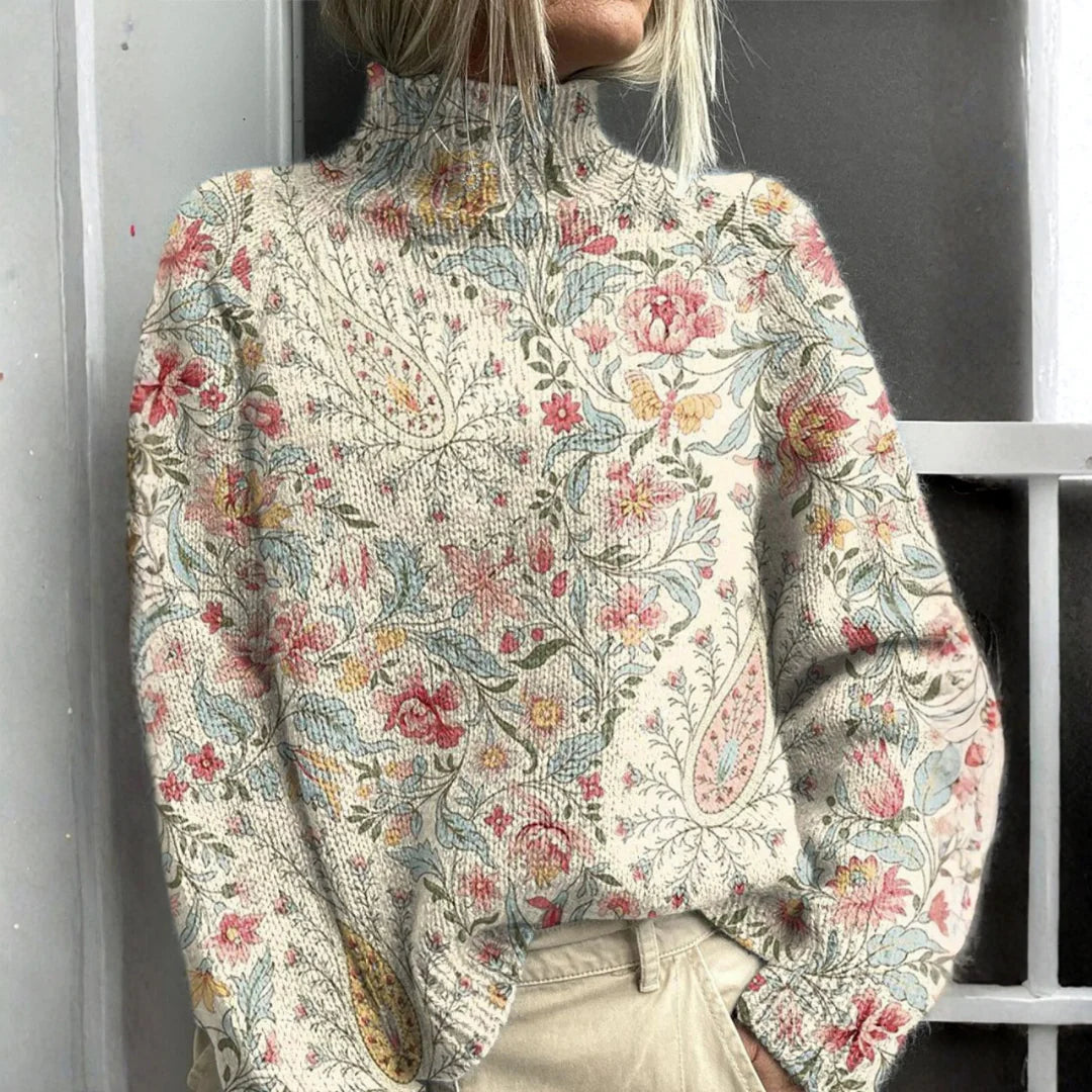 Floral - VINTAGE PAISLEY FLORAL KNIT TURTLENECK JUMPER